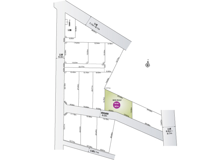 上岩瀬（全12区画）6号地：土地面積300.50㎡（90.90坪）