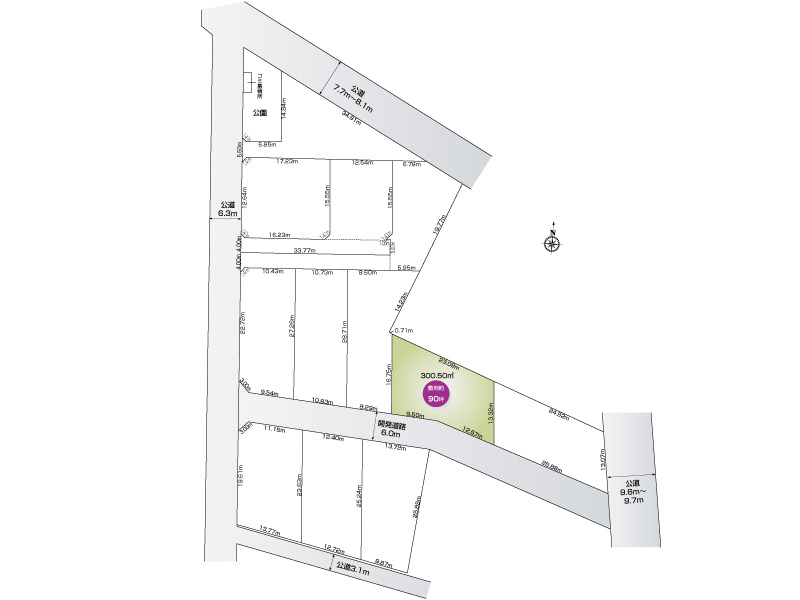 上岩瀬（全12区画）6号地：土地面積300.50㎡（90.90坪）
