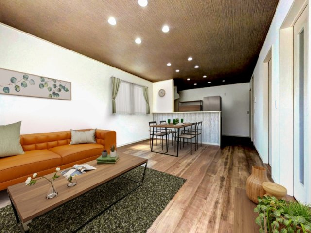 【8号棟:LDK】※この画像は実際の室内写真にインテリアをCGで合成したものです。実際の物件に家具は配置されておりません。