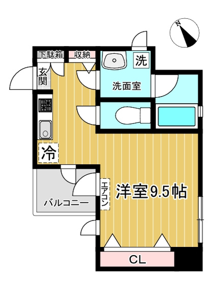 【間取り】 | レスペランス | 洋室9.5帖のワンルームタイプ！ちょっと広めのお部屋をお探しの単身者さんにオススメ☆なんと言っても角部屋・三面採光なのが嬉しい♪