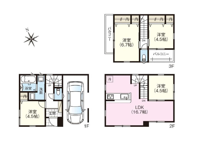 【間取り】 | 志木市柏町6丁目　新築一戸建住宅　全1棟　(志木本店) | 外からの視線が気にならない開放的な2階リビングは南西向きで明るい陽射しが入ります。