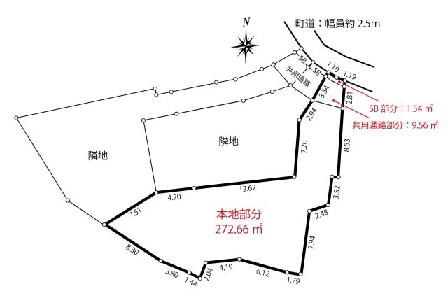 海まで8分！自然に囲まれた80坪超の海見え土地の土地図