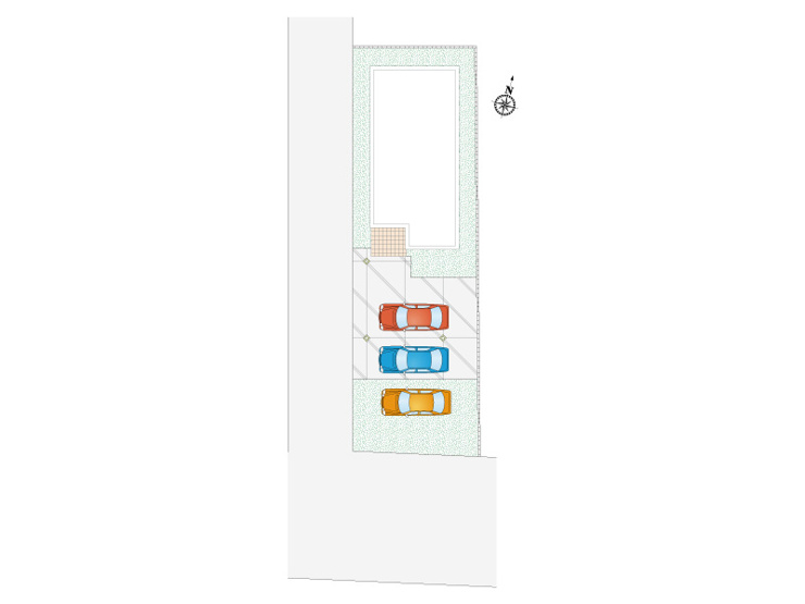 【区画図・駐車場配置図】並列3台駐車可能！友人やご家族が遊びに来た際にも困りません。