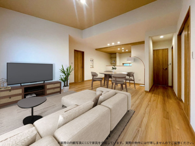 【居間・リビング】 | 【7号棟　LDK　家具設置イメージ】
※画像に含まれる家具家電はCGで作成したイメージです。実際の物件には付帯しません。