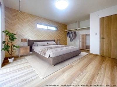 【寝室】 | 【7号棟　主寝室　家具設置イメージ】
※画像に含まれる家具家電はCGで作成したイメージです。実際の物件には付帯しません。
60 / 1