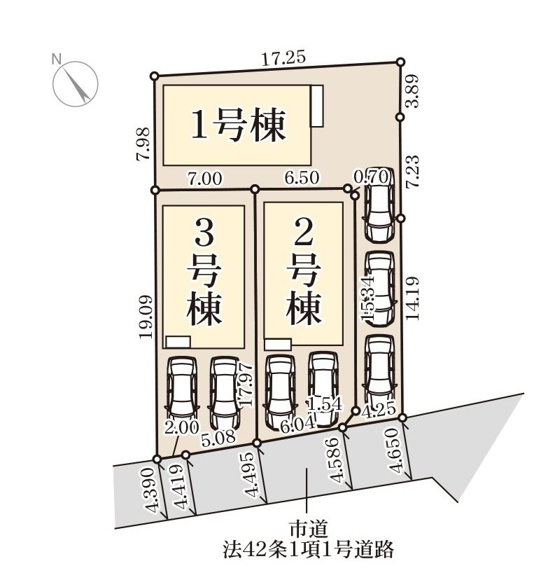 熊本市東区御領3丁目第6-3棟（3号棟）の区画図|配置図（3号棟）