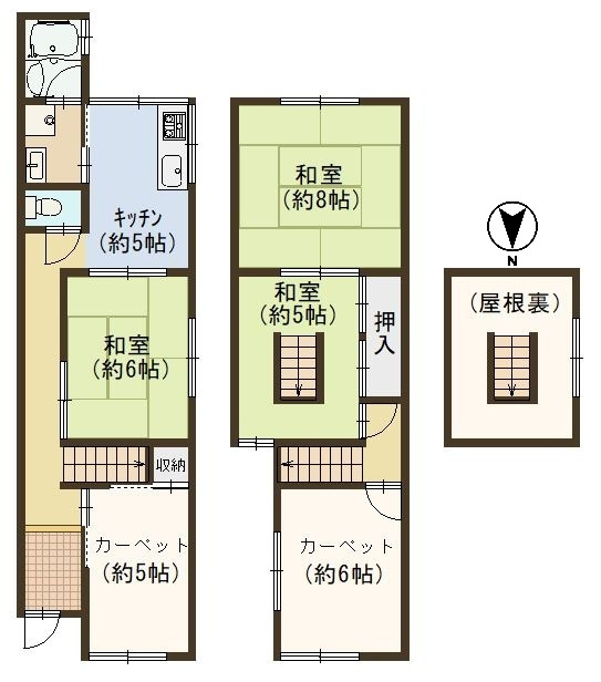 長岡京市井ノ内坂川の間取り|部屋数充実の5DK！
水回りが集約されていて、家事楽な間取りです。