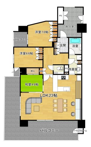 グランリビオ高見七条　桜の杜の間取り|105㎡　リビング23帖
