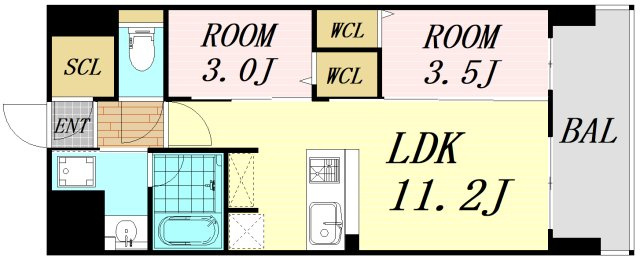 アーバネックス中崎町2　仲介手数料無料の間取り