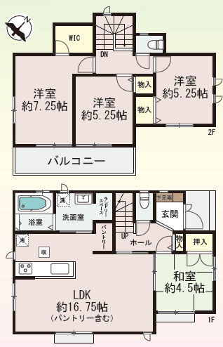 【間取り】 | 加古川市新神野1丁目（全1棟）新築 | 4LDK+WIC+ランドリースペース+パントリーです。