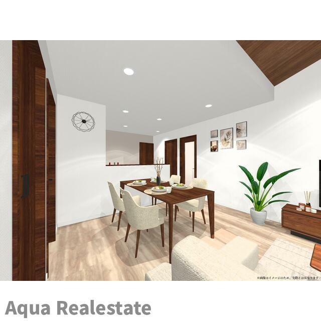 丸亀市飯山町川原の新築一戸建の居間・リビング|こちらのリビングで趣味の時間をお楽しみください