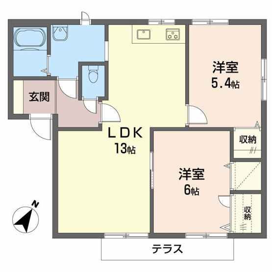 【間取り】 | ガーデンハイツひがき E棟 | 2LDKのお部屋です