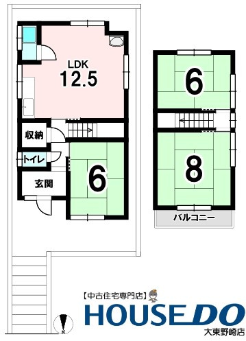 中古戸建　大東市北条5丁目（昭和49年築）の間取り|敷地・間取り図面は略図につき現況を優先致します。