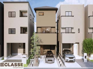 【外観パース】 | 城陽市寺田垣内後　売土地　建築条件付き | 参考プランになりますので、お客様のお好みの外観を一緒に作らせていただきます。外壁には、メンテナンスが楽な光セラを採用しており、汚れがつきにくく、色あせもしにくいのでおススメです！