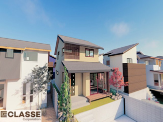 【外観パース】 | 城陽市寺田垣内後　売土地　建築条件付き | 弊社標準仕様（アトリエスタイルハウス仕様）では、耐震等級3相当が標準です。間取りにもよりますので、設計士に確認しながら、ご希望の間取りとの兼ね合いで考えていきましょう。