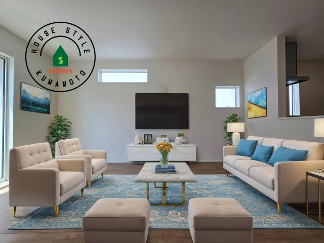 熊本市南区御幸笛田1丁目第2-3棟（3号棟）の居間・リビング|明るく開放的なリビングダイニングは豊かな陽光が注ぎ込み、やすらぎの空間を演出してくれます。ご家族で楽しいひとときをお過ごし下さい。※家具はCGを合成したものです。