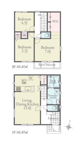 熊本市南区御幸笛田1丁目第2-3棟（3号棟）の間取り|全居室収納付きで便利です。
