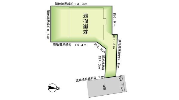 横浜市鶴見区馬場４丁目の売地の区画図|カースペース２台駐車可能！
確定測量実施済み！