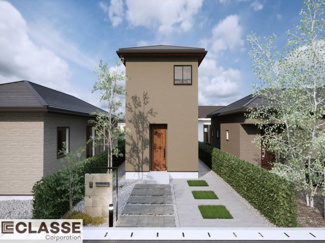 【完成予想図】 | 城陽市富野西垣内　売土地　建築条件付き | アトリエスタイルハウス仕様の窓はペアガラス、サッシはアルミ×樹脂複合のハイブリットサッシを採用。ガラスの間には断熱性の高いアルゴンガスを充填しておりますので、より断熱性能が高まる仕様になっております。