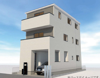【外観パース】 | 新築戸建 江東区北砂２丁目 所有権20.27坪　５LDK　カースペース