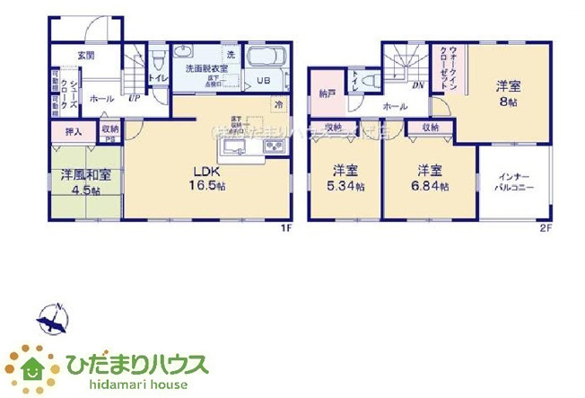 【間取り】 | 笠間市中央第2　新築戸建 | ウォークインクローゼットや納戸など収納を重視した実用性の高い間取りです