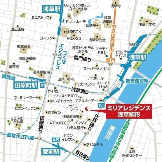 【地図】ミリアレジデンス浅草駒形