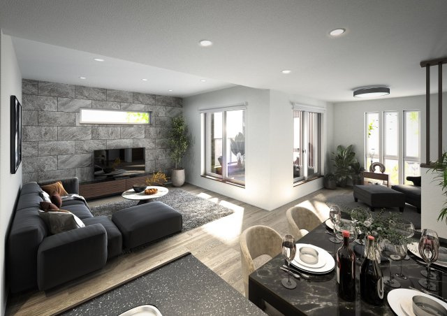 杉並区和泉1丁目 限定1棟の完成予想図|家の中心でもあるLDKは27.9帖の開放感
多面開口の明るく快適な家族団らんスペースです
壁面にはさり気なくエコカラットを施し空間を華やかに演出します