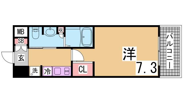 神戸市兵庫区水木通１丁目の賃貸マンションの間取り