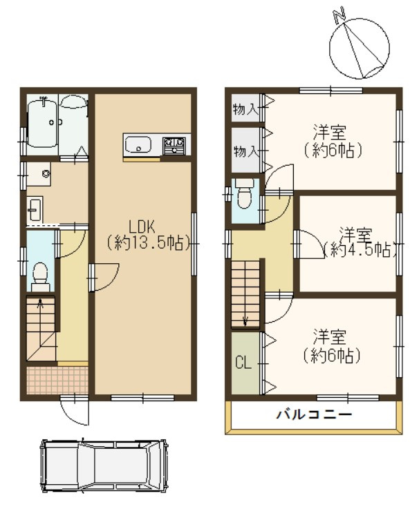 【価格改定】京都市西京区大枝塚原町の間取り|使い勝手の良い3LDK！水回りもまとまった家事動線のよい間取りです。