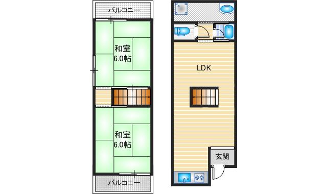 鶴野1丁目連棟貸家の間取り