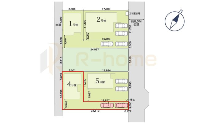 つくば市花畑3丁目24-1期　新築戸建て　4号棟の区画図|大きなお買い物だからこそ、メリット・デメリットを伝えさせて頂きます。
R-homeにお任せください♪