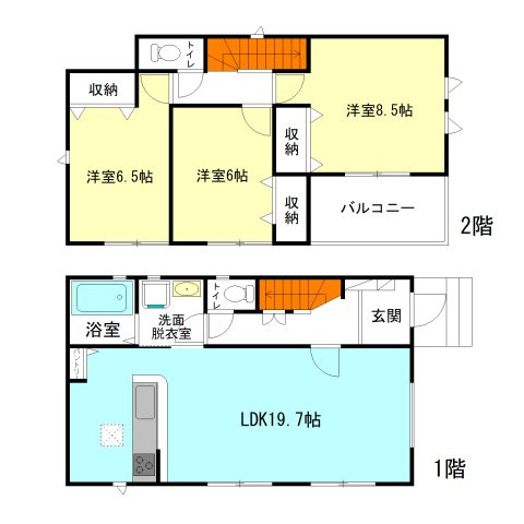【間取り】 | リナージュ前橋市南町2丁目24-1期ー② | ゆったりリビング約20帖の3LDK間取り！
2階居室は全居室南向きのモダンな洋室仕様！