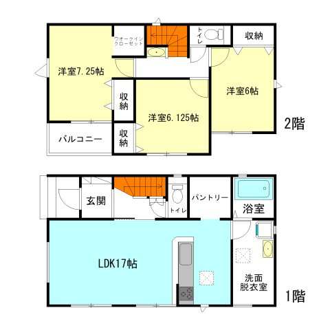 【間取り】 | リナージュ前橋市南町2丁目24-1期ー① | 大容量パントリー付きのゆったり3LDK間取り！
2階居室は全居室南向きのモダンな洋室仕様！