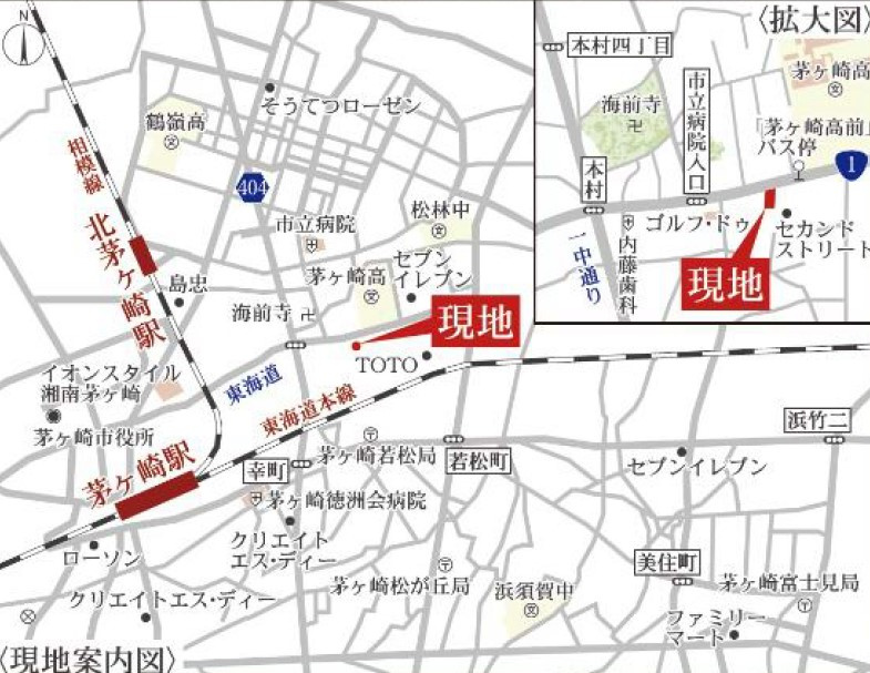 茅ヶ崎市本村２丁目　建築条件なし　売地の地図