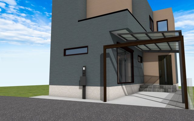 練馬区大泉学園町22-6期　2号棟の外観パース|弊社仲介の方もれなく【特別プレゼント】70万相当外構工事（Aプラン カーポート）【弊社施工イメージ図】＊役所の指導により施工できない場合もございます。