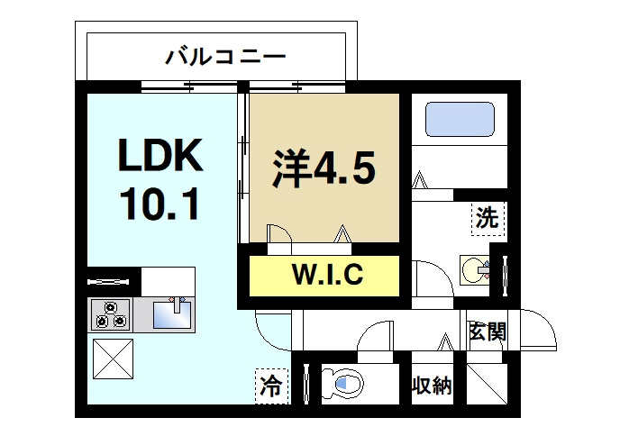 アウスレーゼ高畑の間取り|ゆったりと暮らせる1LDKの間取りです。