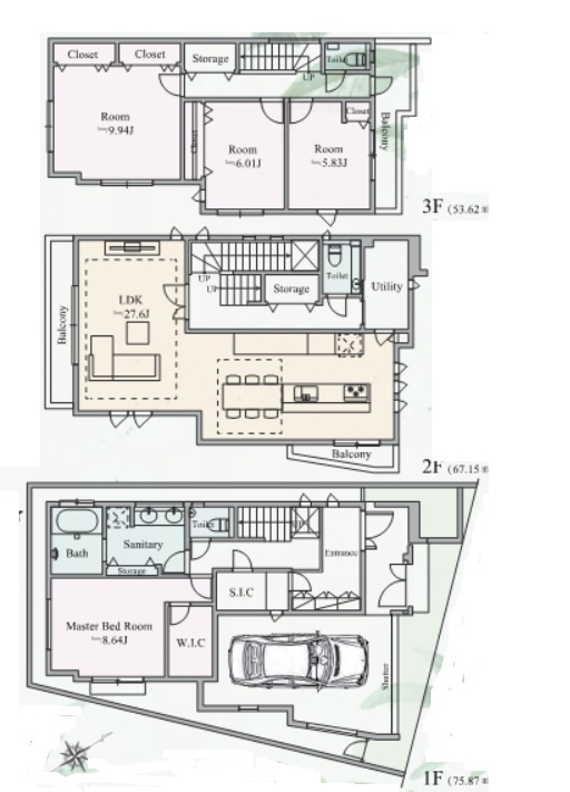 目黒区上目黒　中古戸建の間取り