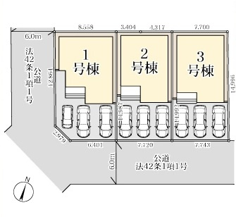 【仲介手数料無料】新築戸建　リーブルガーデン熊谷市末広4-2-22（全3棟）の区画図