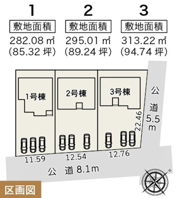 【区画図】 | 焼津市利右衛門3期　新築戸建　3号棟 | 広々スペースで3台駐車可能♪