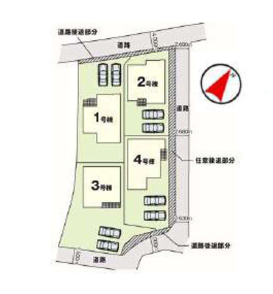 熊本市南区御幸西3丁目第1-4棟(1号棟)の区画図|配置図（1号棟）