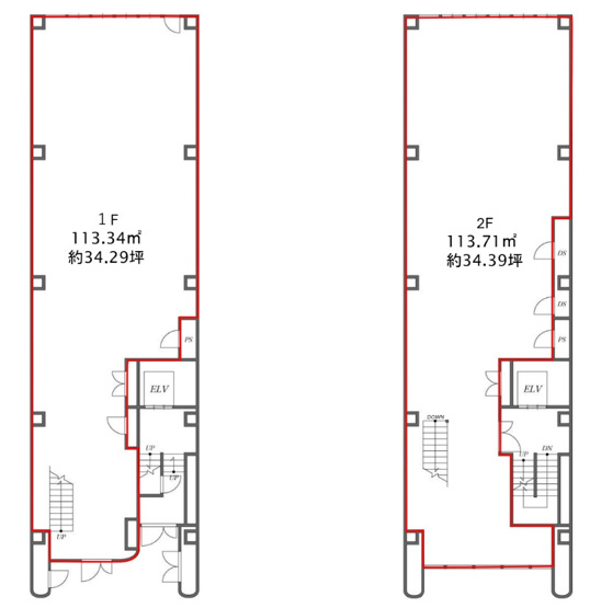 【間取り】 | 内幸町駅徒歩1分 新橋第一中ビル 68.67坪 重飲食可能な路面1-2階セットのスケルトン物件