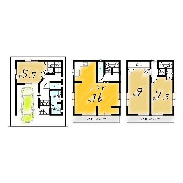 長岡京市東神足１丁目の中古一戸建の間取り