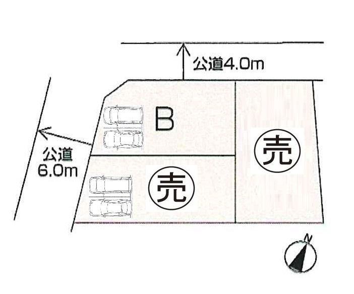 小牧市常普請1丁目　新築戸建　B棟の区画図|駐車場並列２台可。