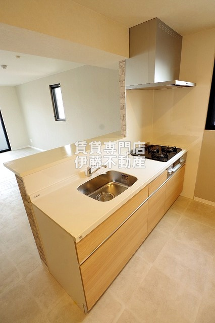 Celenest浄心のキッチン|対面式システムキッチン（グリル付二個口ガステーブル）