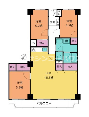 【間取り】 | 第二サンライズ伊奈 | 「第二サンライズ伊奈」7階のお部屋です。