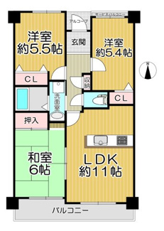 【間取り】 | グローバル伊丹昆陽里 | 新婚様からファミリー様まで幅広くおすすめの間取りです♪南向きバルコニーで陽当たり良好です！！