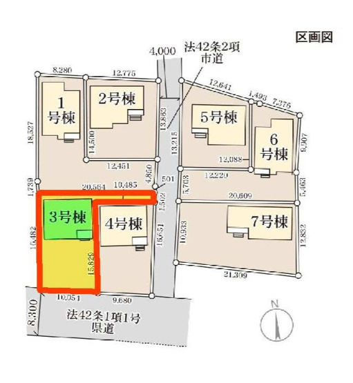 【区画図】 | 新築　伊勢崎市長沼町第4　Livele Garden.S　3号棟 | 3号棟　区画図　南側接道幅員約8.3ｍ	
	
