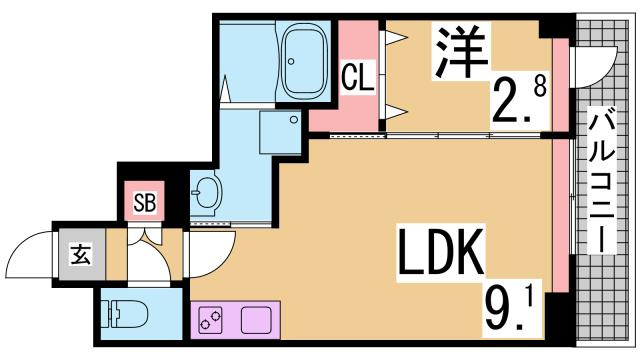 神戸市兵庫区永沢町４丁目の賃貸マンションの間取り