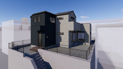 【外観パース】 | ◇◆東川島町 新築戸建て◆◇ | 【モデルハウス】◆堂々たる趣ながら、主張し過ぎずどこか余裕を感じさせるシャープなフォルムで佇む邸宅は、晴天の空と照らし合わせる事で、本来あるべき完成形の姿を見せてくれます。