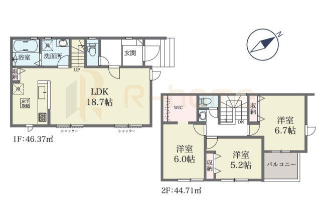 守谷市けやき台2丁目24-1期　新築戸建て　1号棟の間取り|3LDK＋WIC、土地面積128.34m2、建物面積91.08m2